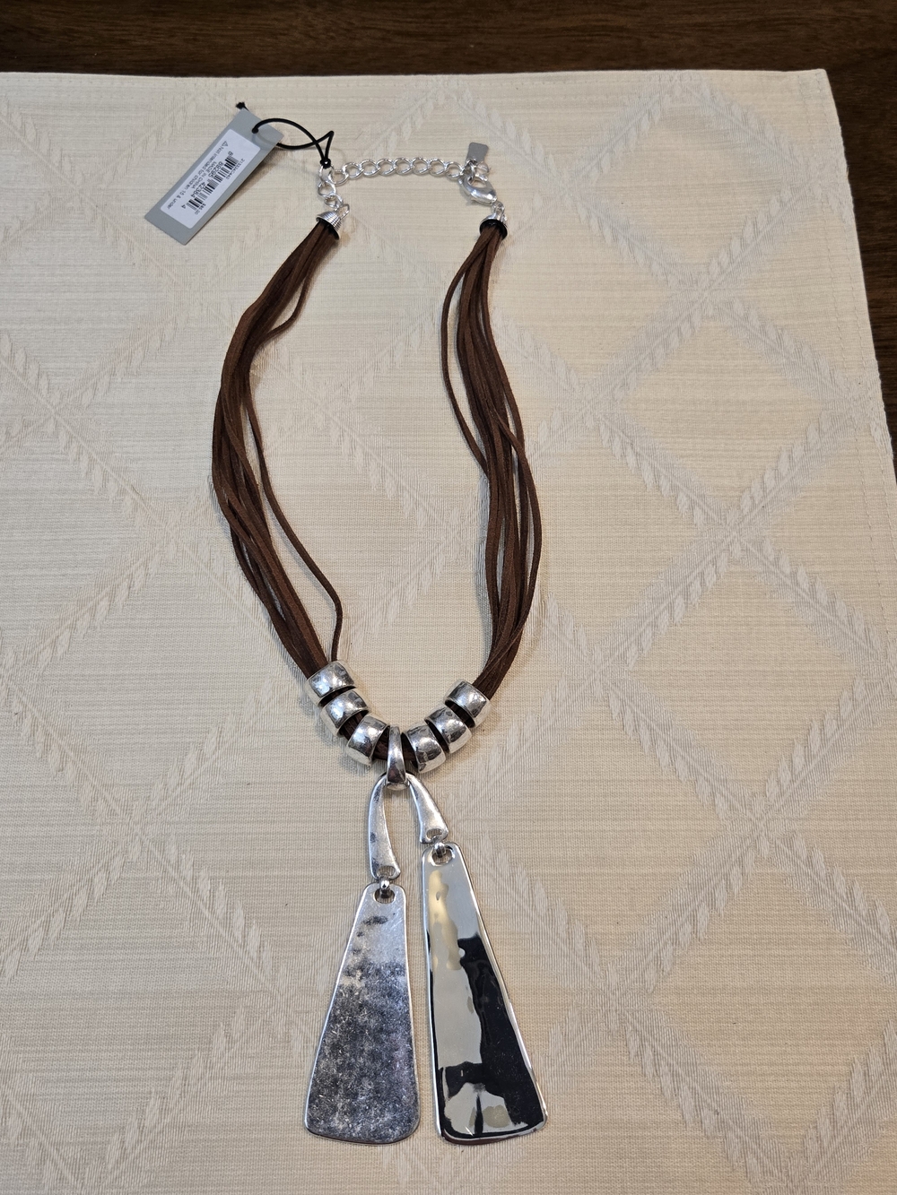 NWT Robert Lee Morris Soho Silver Brown Suede Necklace New with Tags Super Nice!